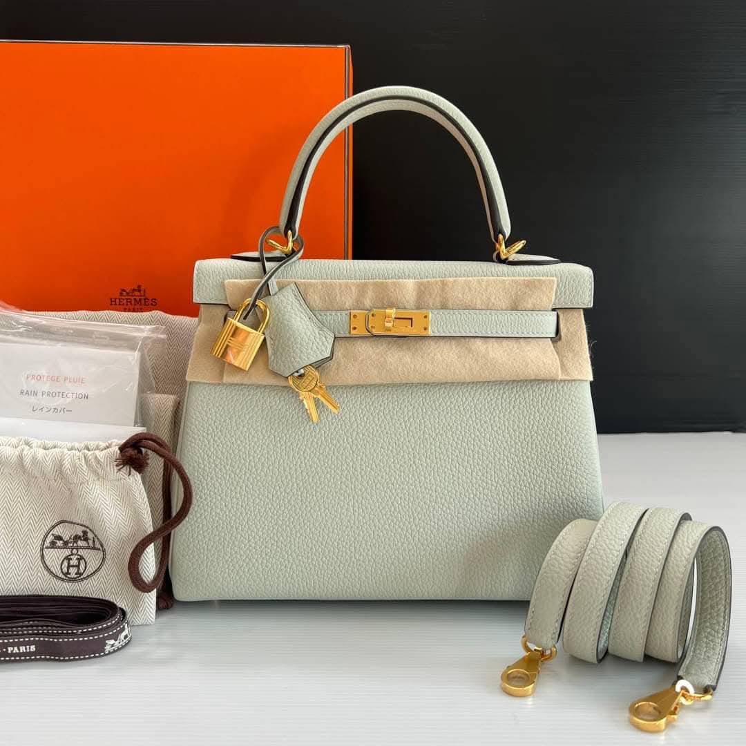 New Hermes Kelly 25 Togo Gris Neve GHW