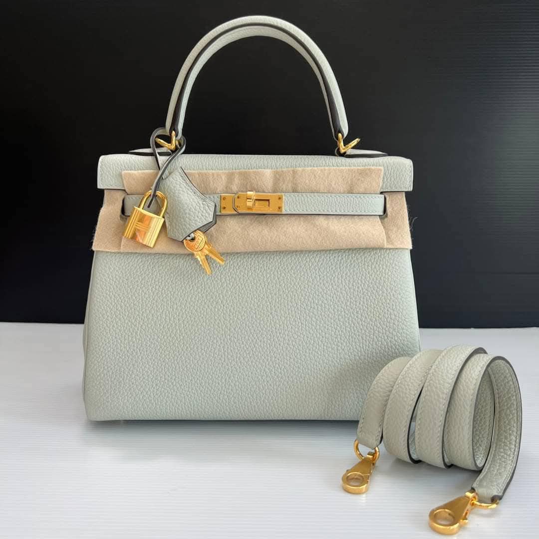 New Hermes Kelly 25 Togo Gris Neve GHW