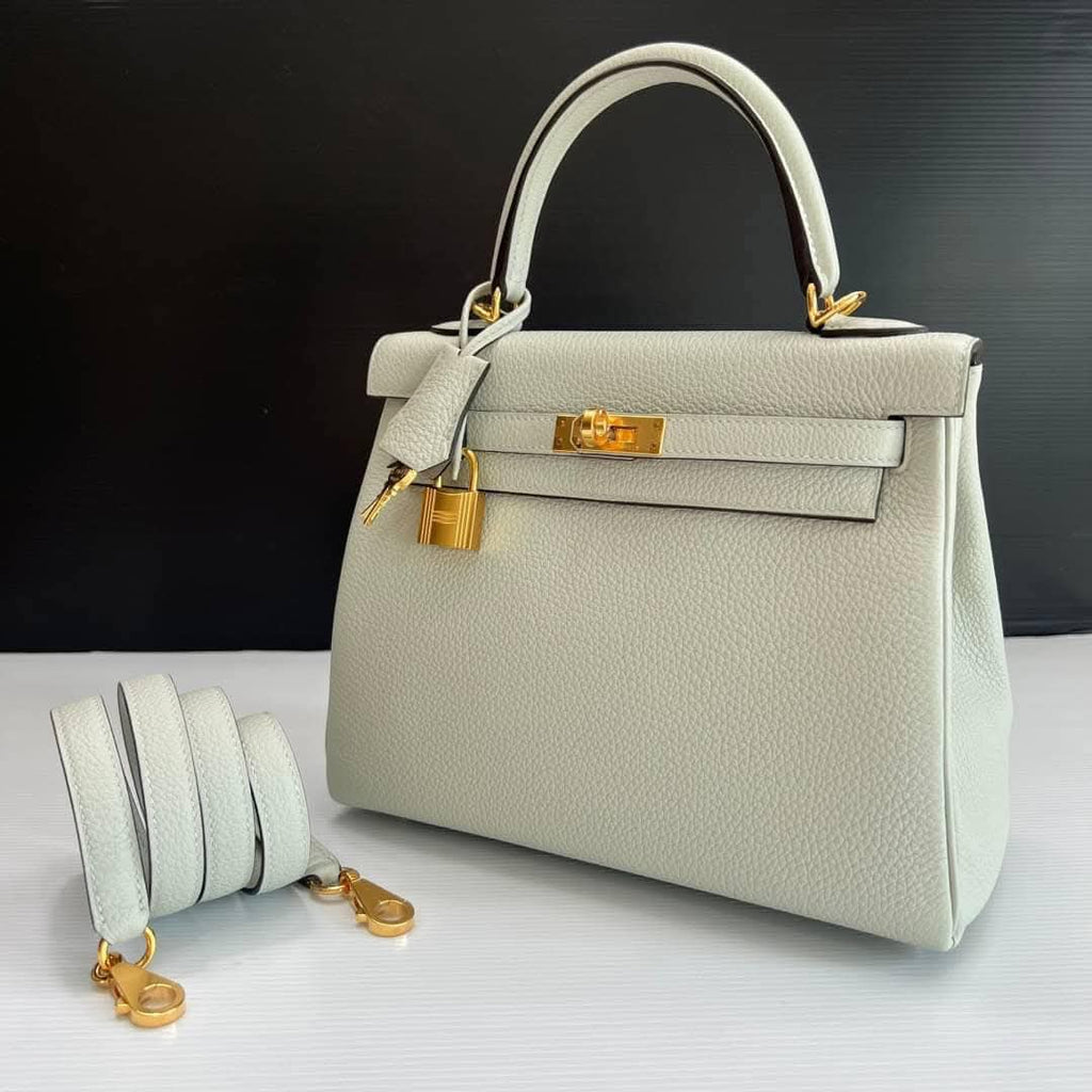 New Hermes Kelly 25 Togo Gris Neve GHW