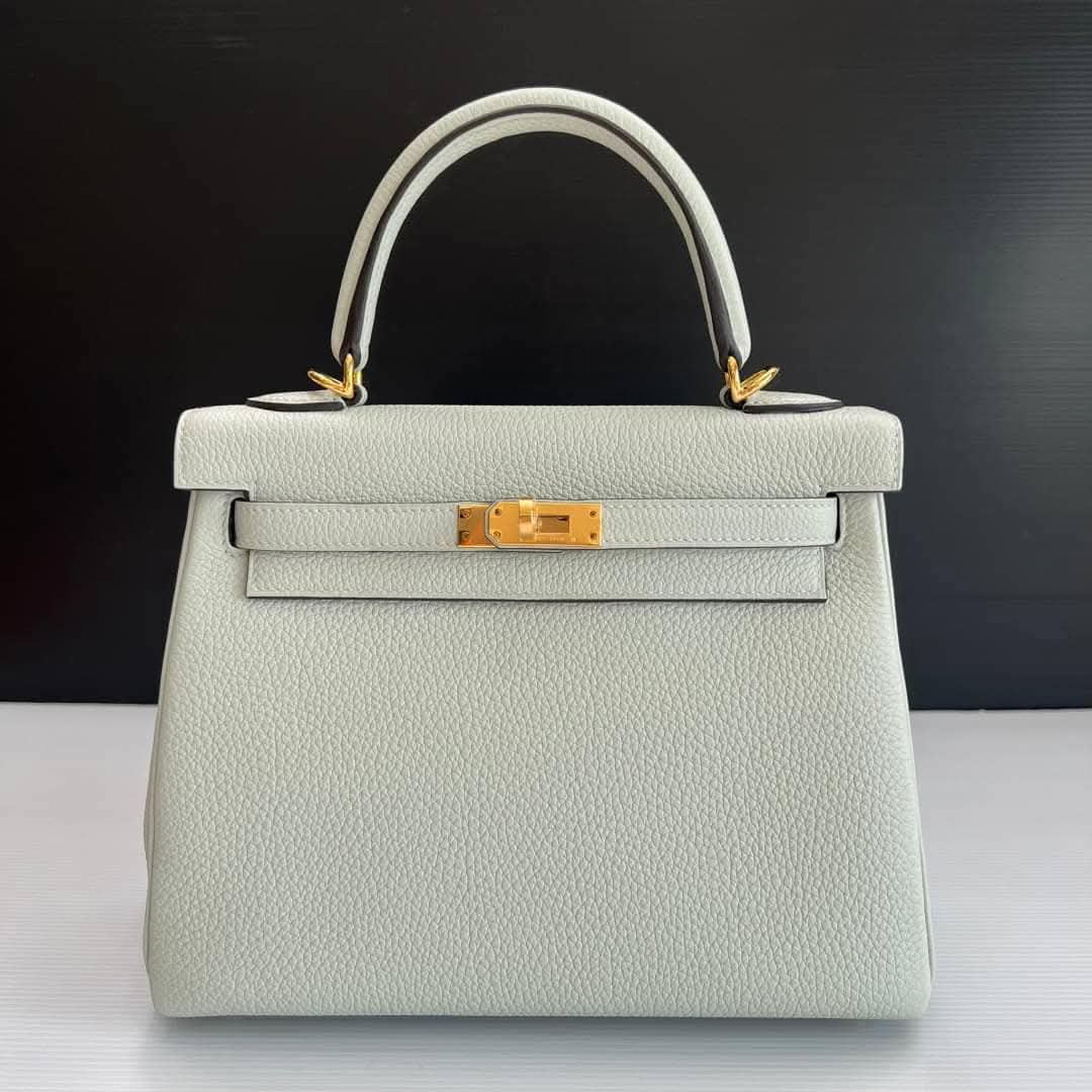 New Hermes Kelly 25 Togo Gris Neve GHW