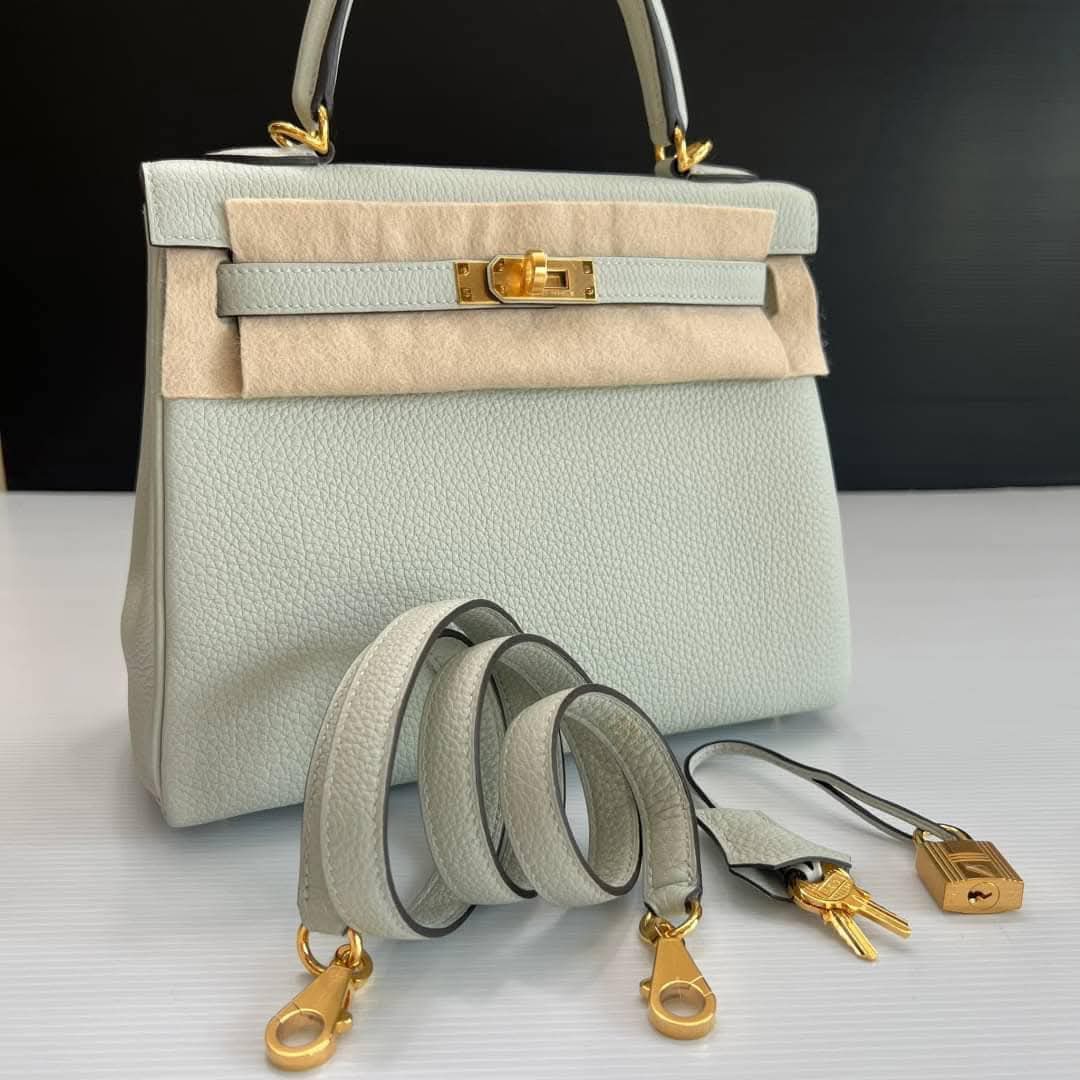 New Hermes Kelly 25 Togo Gris Neve GHW