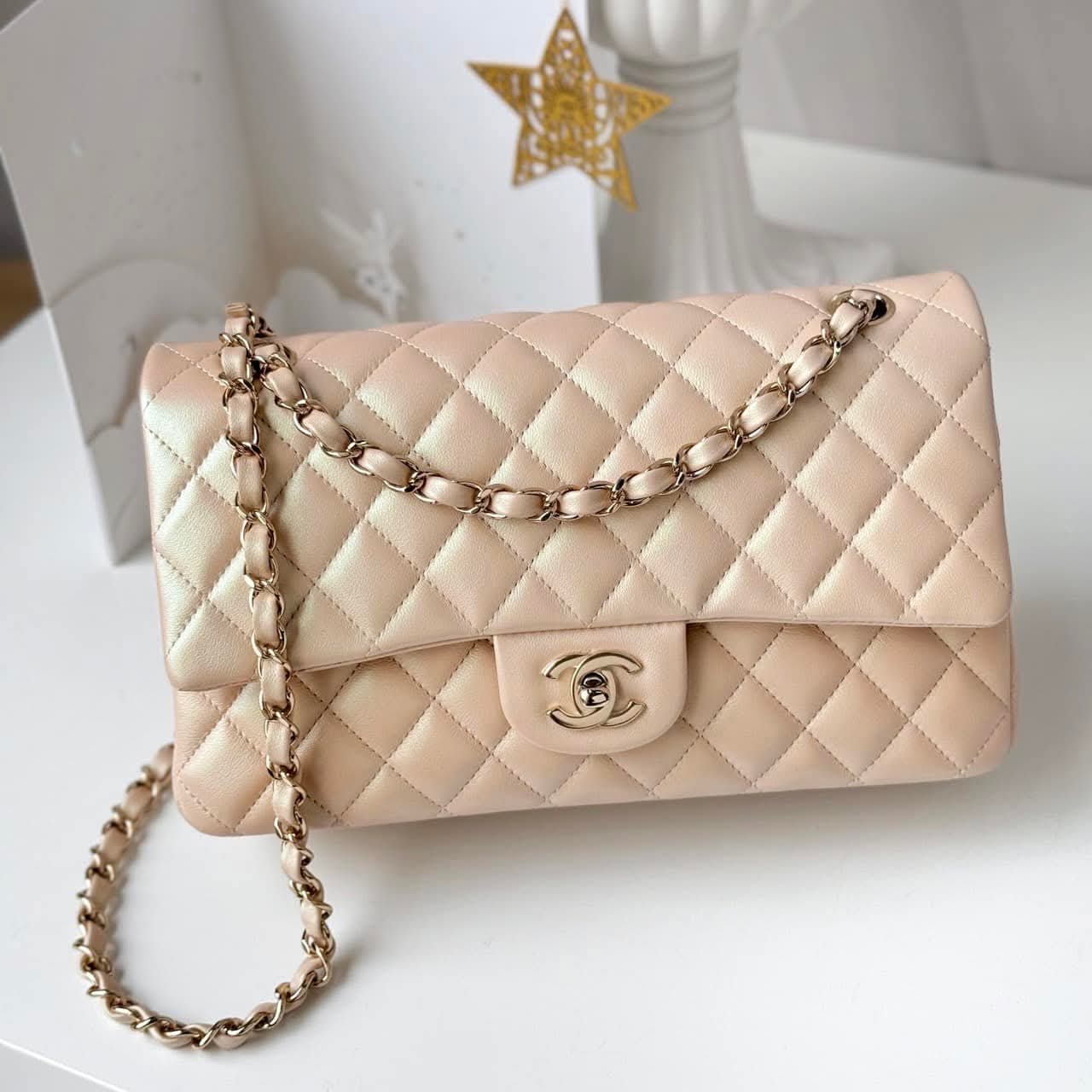 Chanel Classic 10 Beige Pearl GHW