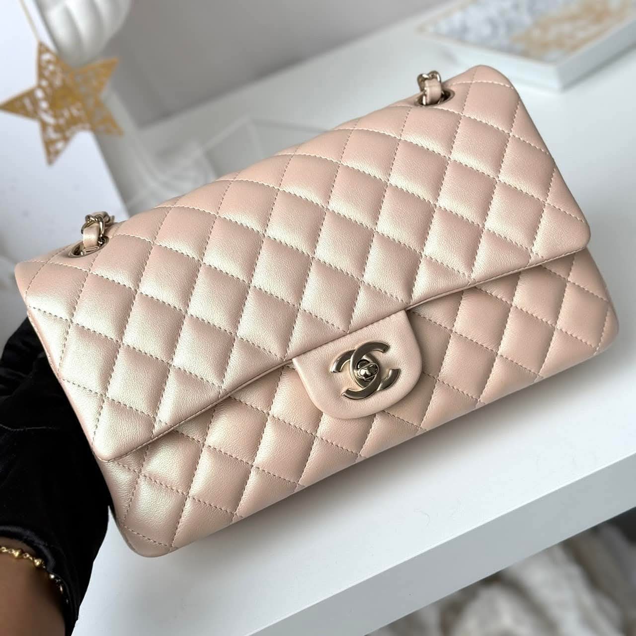 Chanel Classic 10 Beige Pearl GHW