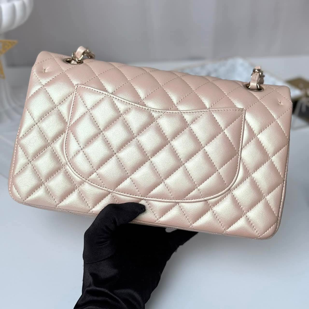 Chanel Classic 10 Beige Pearl GHW