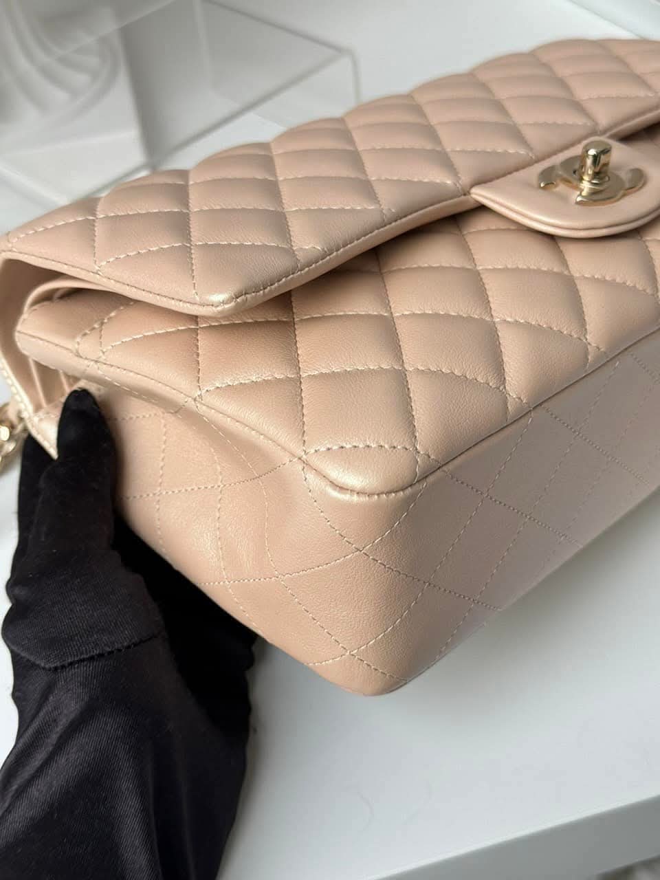 Chanel Classic 10 Beige Pearl GHW