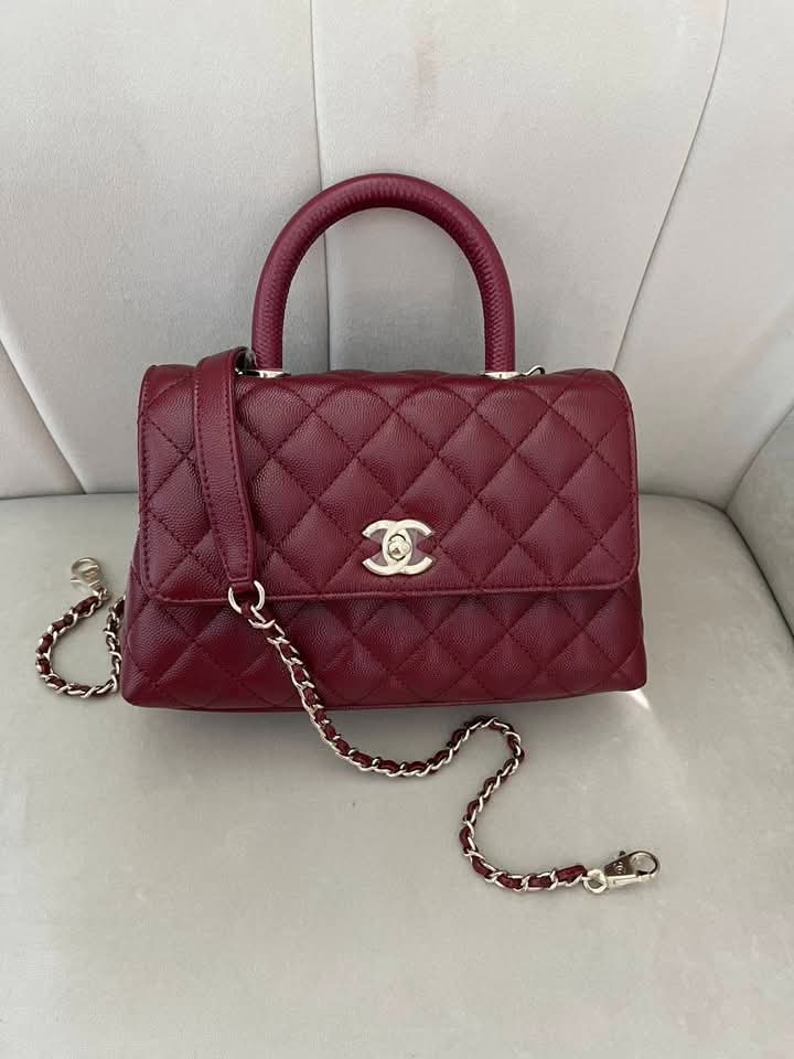 Chanel Coco Handle 9.5 Burgundy Lambskin Light Gold Hardware — Pre-Owned