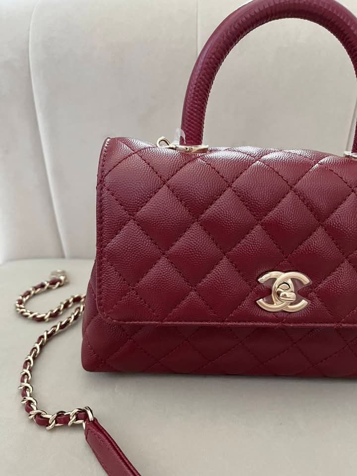 Chanel Coco Handle 9.5 Burgundy Lambskin Light Gold Hardware — Pre-Owned