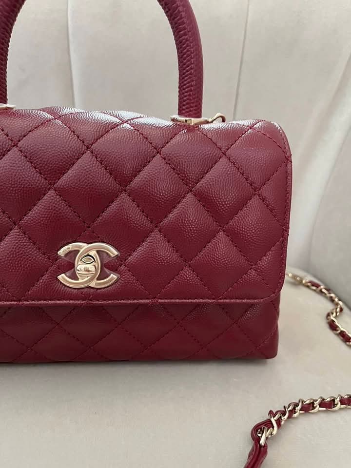 Chanel Coco Handle 9.5 Burgundy Lambskin Light Gold Hardware — Pre-Owned