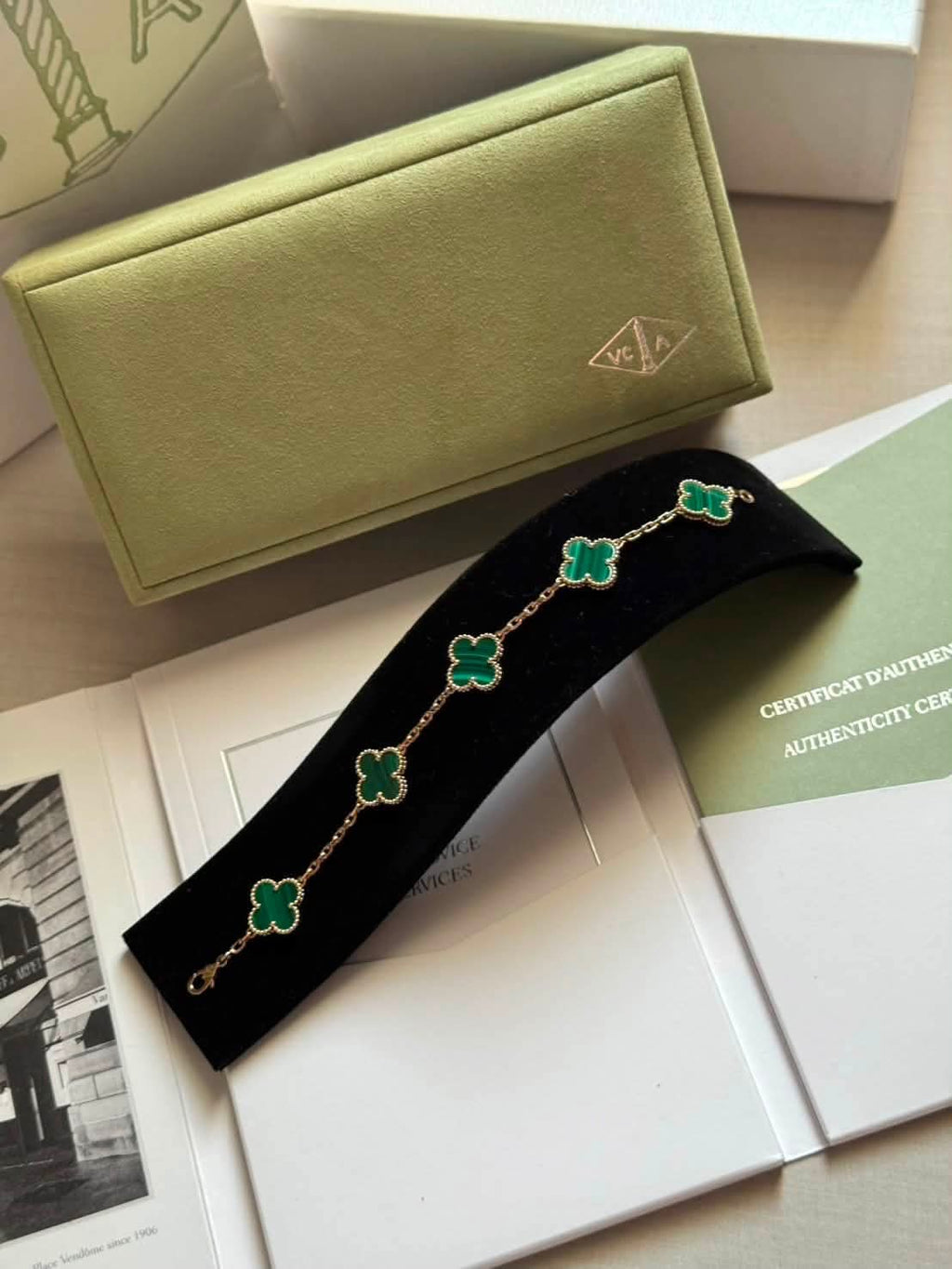 Authentic Pre-Owned Van Cleef & Arpels Vintage Alhambra Bracelet 5 Malachite Motifs