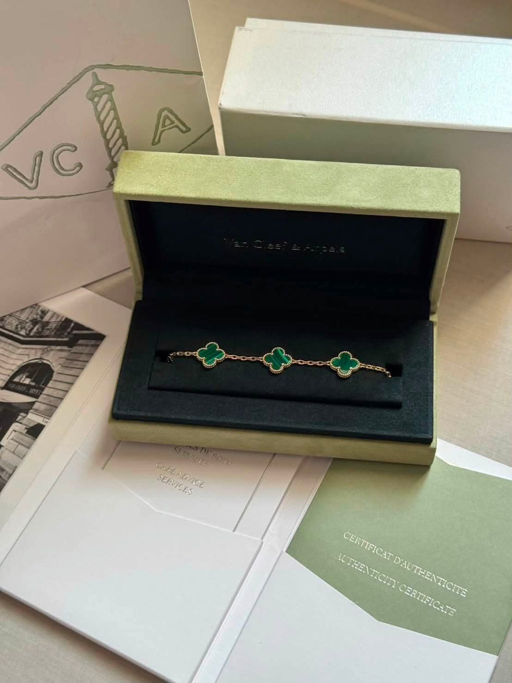 Authentic Pre-Owned Van Cleef & Arpels Vintage Alhambra Bracelet 5 Malachite Motifs