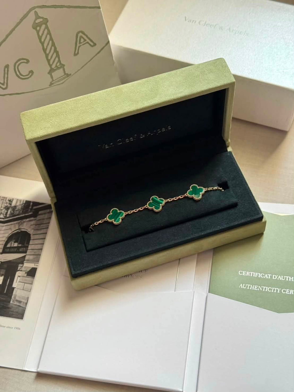 Authentic Pre-Owned Van Cleef & Arpels Vintage Alhambra Bracelet 5 Malachite Motifs