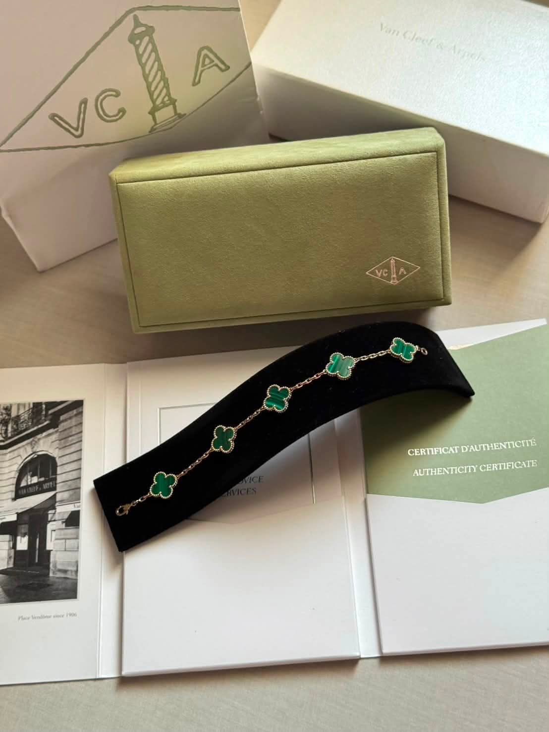 Authentic Pre-Owned Van Cleef & Arpels Vintage Alhambra Bracelet 5 Malachite Motifs