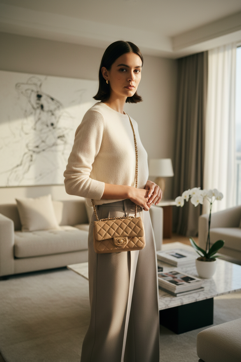Chanel Classic Flap Mini Beige Lambskin Gold Hardware - Lifestyle Crossbody