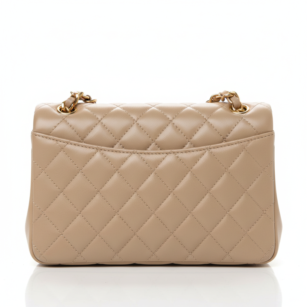 Chanel Classic Flap Mini Beige Lambskin Gold Hardware - Back View
