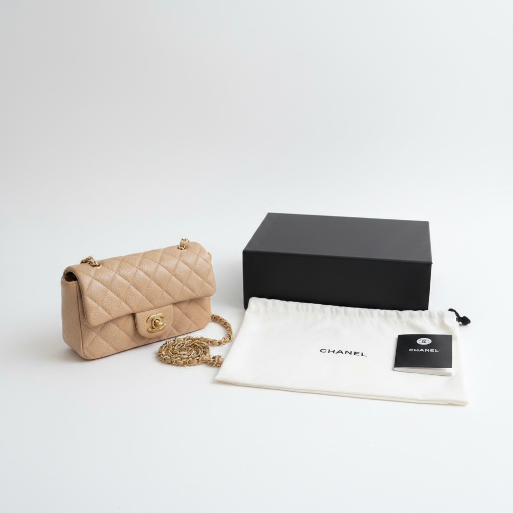 Chanel Mini Flap Beige GHW - Full set with accessories
