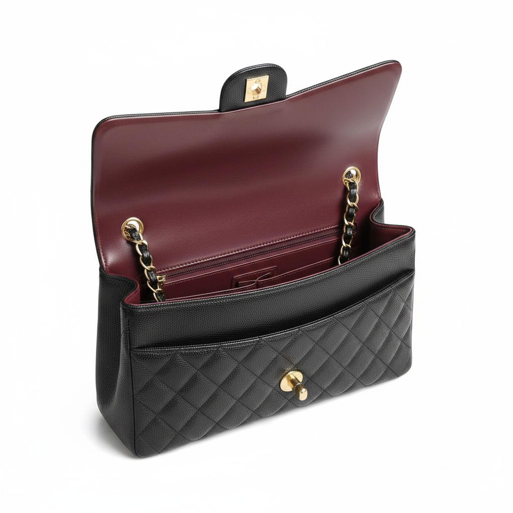Chanel Maxi Single Flap – interior burgundy lining