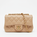Chanel Classic Flap Mini Beige Lambskin Gold Hardware - Front View