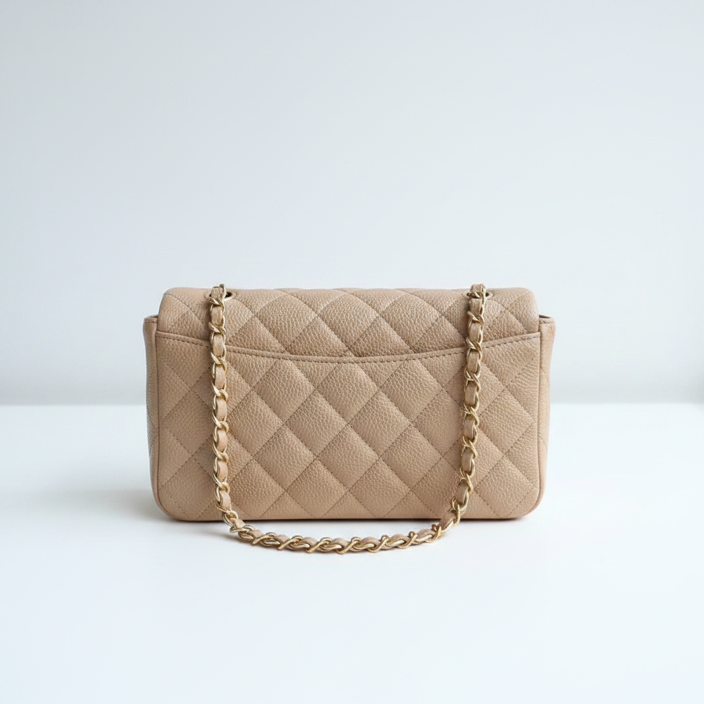 Chanel Mini Flap Beige GHW - Back with chain strap