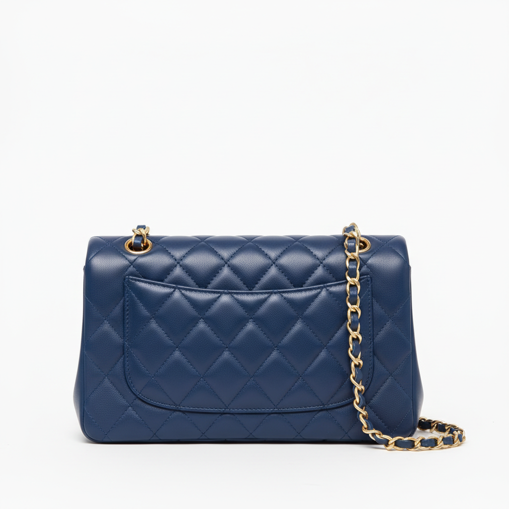 Chanel Classic Flap Medium Blue Lambskin Gold Hardware - Back View
