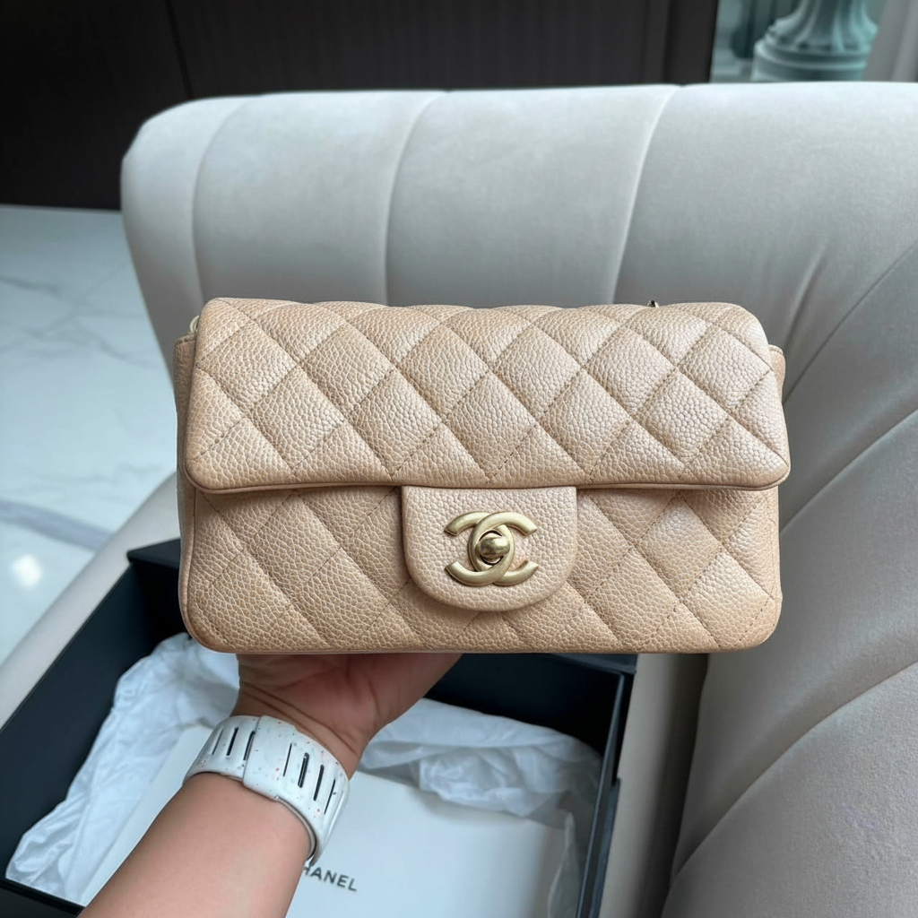 Chanel Mini Flap Beige GHW - Front view