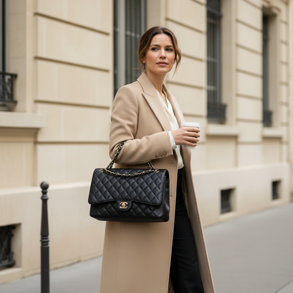 Chanel Maxi Single Flap – lifestyle shoulder shot