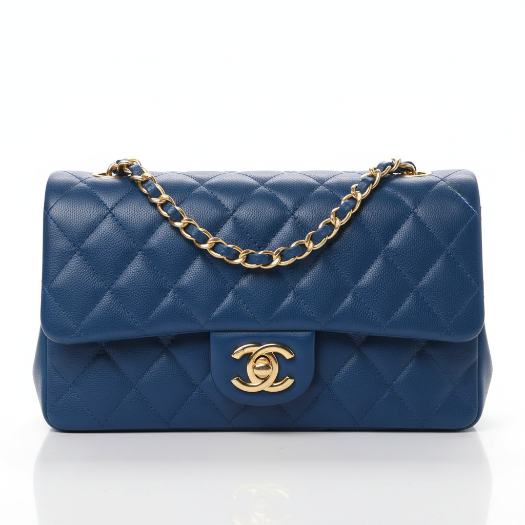 Chanel Classic Flap Medium Blue Lambskin Gold Hardware - Front View