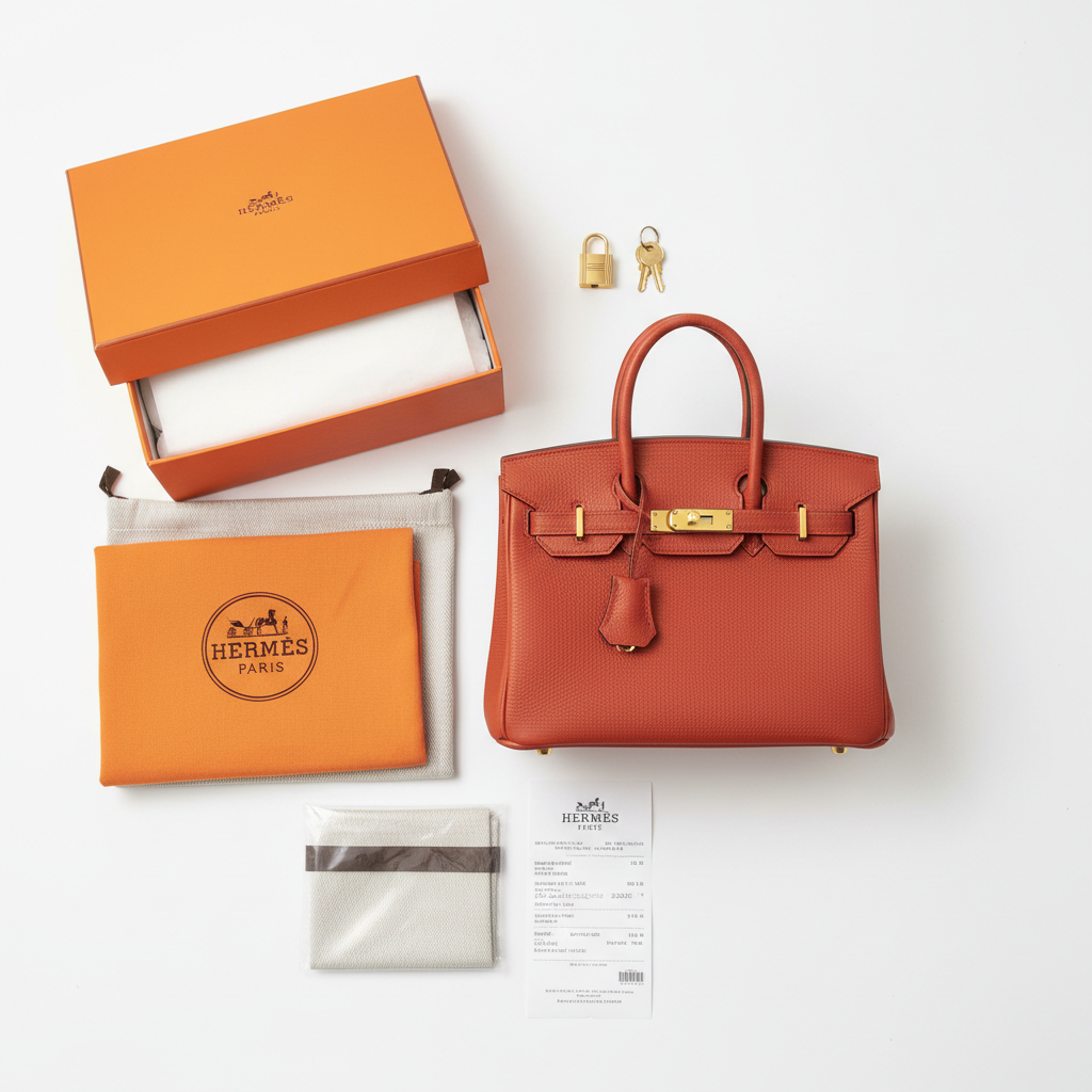 Hermès Birkin 30 Rouge Casaque Epsom GHW - Full Set Flat Lay