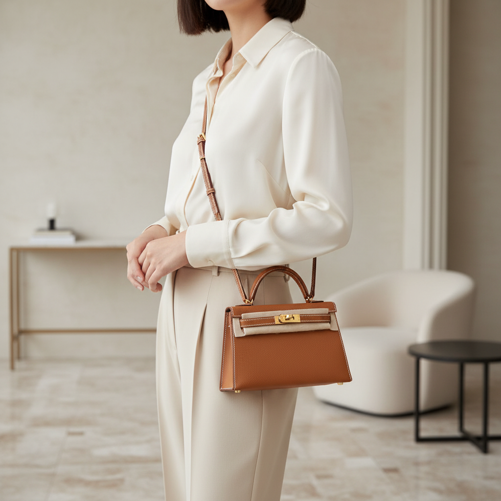 Hermès Mini Kelly 20 Gold Epsom GHW - Crossbody lifestyle