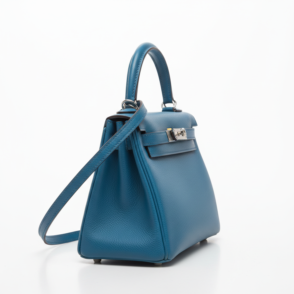 Hermès Kelly 25 Bleu Électrique Epsom PHW - Left Side View