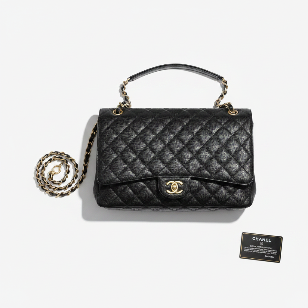 Chanel Maxi Single Flap – flat lay top-down
